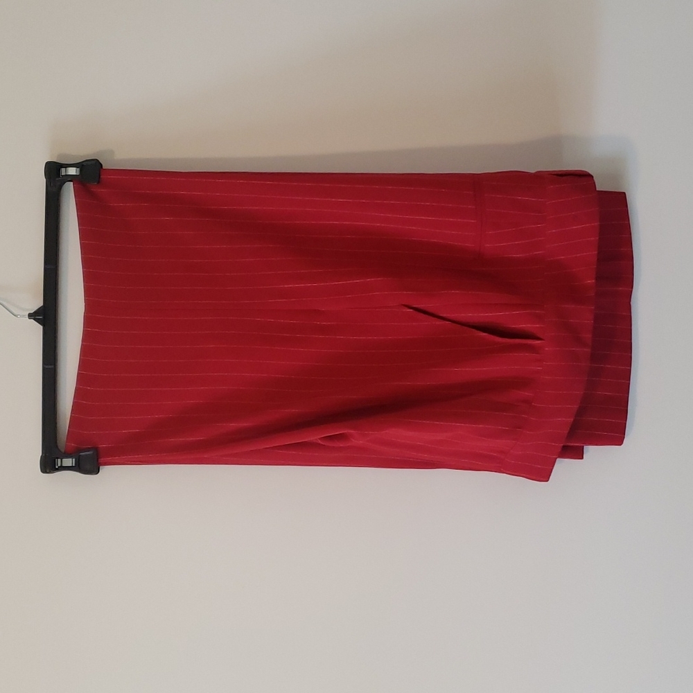 Red pin stripe, wide leg, size 10 pants. Matching Jacket (size M) in closet.
